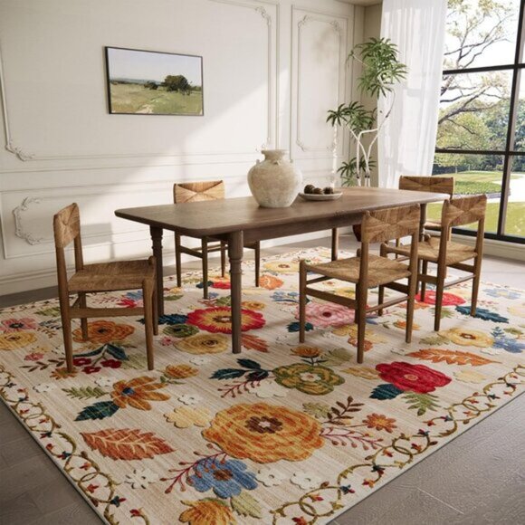 New 5x7 Floral Vintage Rug, Washable Non-Slip Soft Carpet for Any Room - Picture 2 of 6